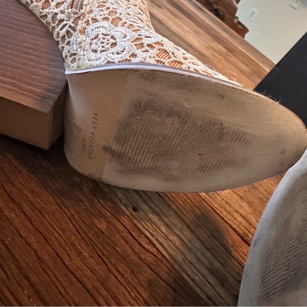 Very Volatile Lace Wedge Boots - White and Tan - Picture 6 of 10